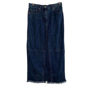 Ralph Lauren Denim Maxi Skirt Blue 10 Frayed Western Festival Old Money Preppy